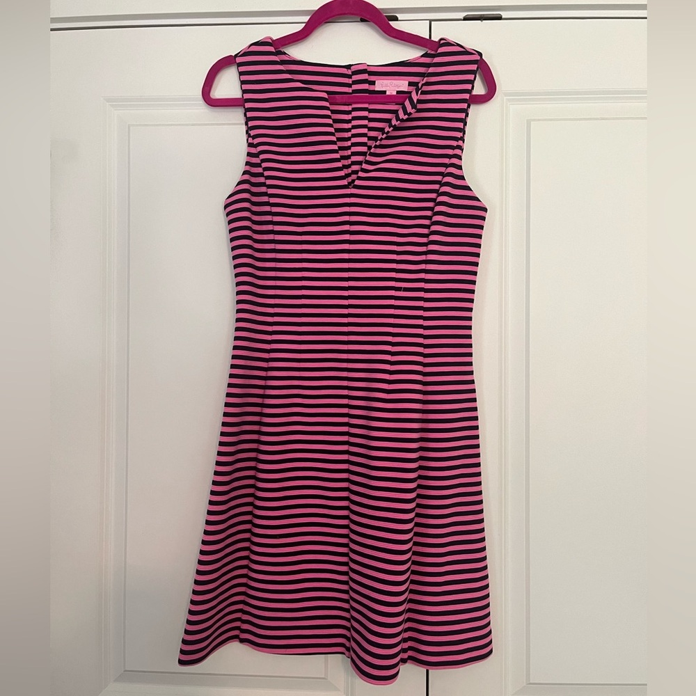 Lilly Pulitzer - Brielle Dress in Pink/Navy Stripe. EUC. Size M.
